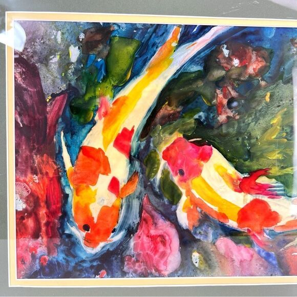 Original Watercolor Coy Koi Fish painting signed artist Judee Brooks - Picture 2 of 8